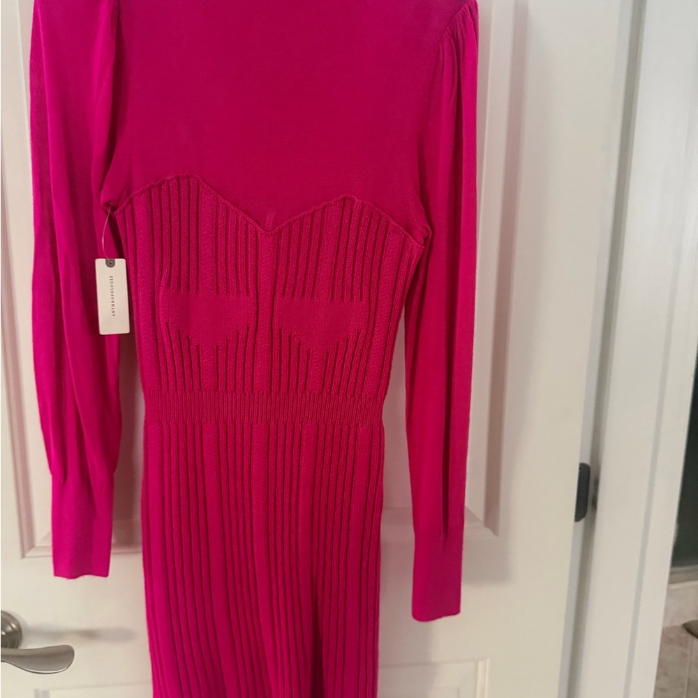 Anthropologie Vibrant Pink Long Sleeve Dress